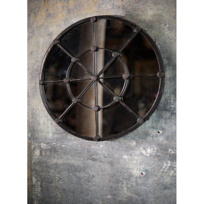 Gracie Oaks Sachiko Distressed Round Cast Iron Accent Mirror & Reviews